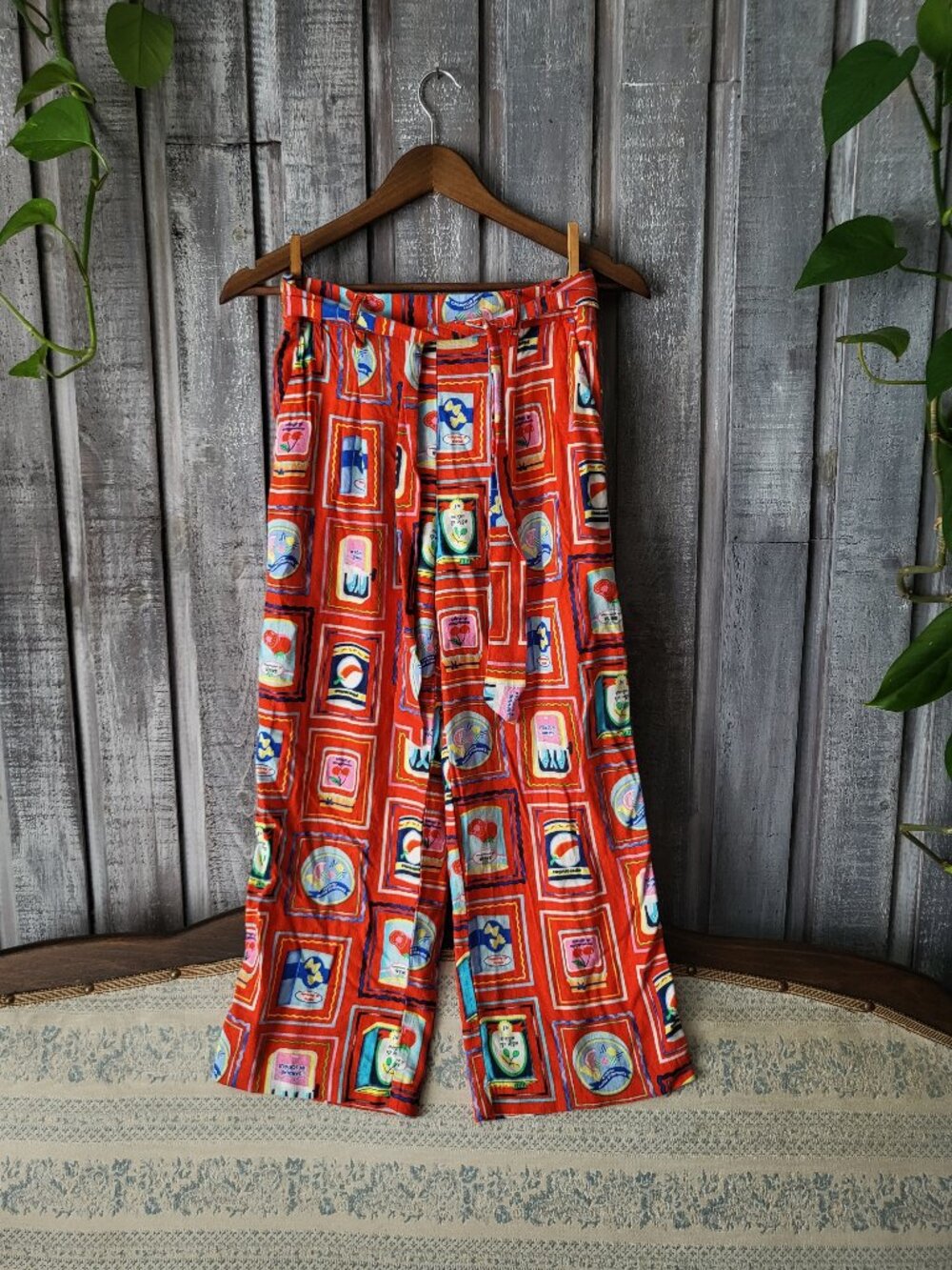 Haver & Blair London Italian Food Print Wide Leg Linen Blend Pants XS
